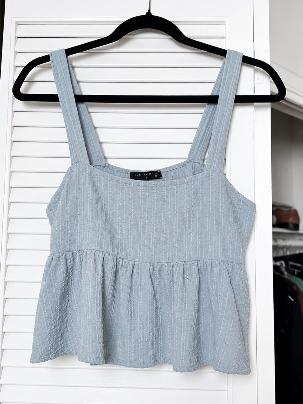 Final Touch Light Blue Textured Peplum Camisole